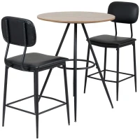 HOMCOM Set de Masa si Scaune de Bar din 3 Piese cu Cadru Metalic Robust, Blat Inalt Biostro Dinette, 2 Scaune Captusite pentru Bucatarie, Spatiu Mic, Asamblare Usoara, Maro(m-1)