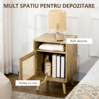 HOMCOM Set de 2 noptiere moderne pentru dormitor si living cu dulap si raft deschis, din PAL, ratan si MDF, 39x35x60 cm(m-5)