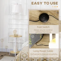 HOMCOM Lampa moderna de podea cu rafturi, cu masuta dubla din bambus, abajur din material textil, tonuri naturale(m-6)