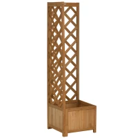 Outsunny Jardiniera de gradina din lemn de brad maro cu grila pentru plante cataratoare, 40x40x145cm(m-7)