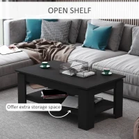 HOMCOM Masa pentru Cafea Joasa pe 2 Niveluri in Lemn Negru 110x65x47cm(m-5)