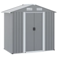 Outsunny 6.4 x 3.6ft Garden Metal Storage Shed w/ Double Sliding Door and Air Vents, Tool Storage for Backyard Patio Lawn, Grey(m-1)