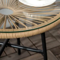 Outsunny Masa laterala din ratan, Masuta rotunda de cafea pentru exterior, cu ratan rotund PE si blat din sticla securizata pentru terasa, gradina, balcon, negru(m-8)