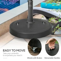 Outsunny 23.5kg Resin Garden Parasol Base with Wheels and Retractable Handles, Round Outdoor Market Umbrella Stand Weight for Poles of Φ38mm to Φ48mm, Black(m-5)