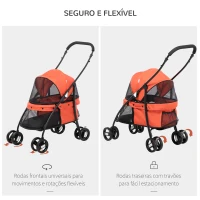 PawHut Carrinho para Animais de Estimação Dobrável com Janela de Malha Almofada Lavável Arnês de Segurança 82x47x97cm Vermelho(m-5)