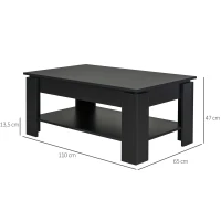 HOMCOM Masa pentru Cafea Joasa pe 2 Niveluri in Lemn Negru 110x65x47cm(m-3)