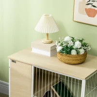 PawHut Cusca pentru iepuri mobilier cu roti, Cusca pentru iepurasi masa laterala cu tavita detasabila, acces prin partea superioara, 78 x 52.5 x 76.5 cm, stejar(m-9)