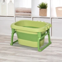 HOMCOM Cadita pentru baita pentru nou-nascuti si copii cu varsta intre 0-6 ani, din plastic antiderapant, verde, 75.3x55.4x43cm(m-2)