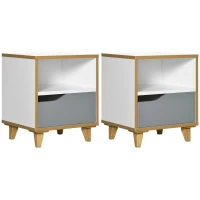 HOMCOM Set de 2 noptiere moderne cu sertar si raft, noptiere din lemn MDF, 36,8x33x43,8cm, alb si gri(m-1)
