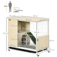 PawHut Cusca pentru iepuri mobilier cu roti, Cusca pentru iepurasi masa laterala cu tavita detasabila, acces prin partea superioara, 78 x 52.5 x 76.5 cm, stejar(m-3)