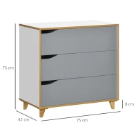HOMCOM Comoda cu 3 sertare din PAL si MDF pentru dormitor si sufragerie, 75x42x75 cm, gri, alb si maro(m-3)