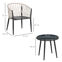 Outsunny Conjunto Móveis de Jardim 3 Peças Incluí Mesa com Bancada de Vidro Temperado e 2 Cadeiras com Almofadas Cinza(m-3)