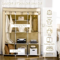 HOMCOM Dulap din stofa cu 8 rafturi si 2 bare, dulap portabil cu usa rulanta, 125x43x162,5 cm, bej(m-4)