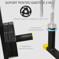 SPORTNOW Suport pentru greutati si mrene din otel si PP pentru discuri cu diametrul de 5 cm, 85,5x70x96 cm, negru(m-4)