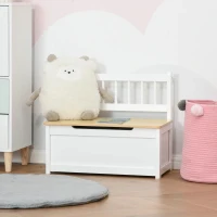 HOMCOM Organizador de Brinquedos para crianças acima de 2 anos Banco de Armazenamento Infantil de Madeira de Pinho com Tampa de Amortecimento e Encosto Alto para Sala de Jogos quarto 60x30x50cm Banco(m-2)