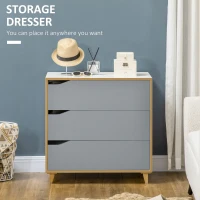 HOMCOM Comoda cu 3 sertare din PAL si MDF pentru dormitor si sufragerie, 75x42x75 cm, gri, alb si maro(m-4)