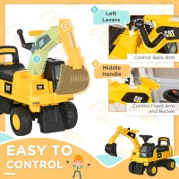 HOMCOM Excavator si compartiment de depozitare, jucarie de calarit pentru copii de la 1-3 ani fara baterie, galben(m-5)
