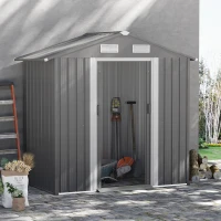 Outsunny 6.4 x 3.6ft Garden Metal Storage Shed w/ Double Sliding Door and Air Vents, Tool Storage for Backyard Patio Lawn, Grey(m-10)