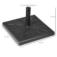 Outsunny Base para Chapéu de Sol de Resina 19 kg com Mastro de Ø32/38/48 mm para Jardim Varanda Pátio 51x51x32 cm Preto(m-3)