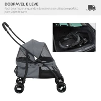 PawHut Carrinho para Animais de Estimação Dobrável com Janela de Malha Almofada Lavável Arnês de Segurança 82x47x97cm Cinza(m-6)