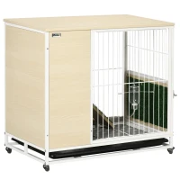 PawHut Cusca pentru iepuri mobilier cu roti, Cusca pentru iepurasi masa laterala cu tavita detasabila, acces prin partea superioara, 78 x 52.5 x 76.5 cm, stejar(m-1)