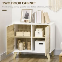 HOMCOM Mobilier multifunctional cu 2 usi de presiune si rafturi reglabile, dulap de living si dormitor din lemn, 80x40x70cm, alb si stejar(m-5)