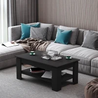 HOMCOM Masa pentru Cafea Joasa pe 2 Niveluri in Lemn Negru 110x65x47cm(m-2)