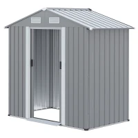 Outsunny 6.4 x 3.6ft Garden Metal Storage Shed w/ Double Sliding Door and Air Vents, Tool Storage for Backyard Patio Lawn, Grey(m-11)