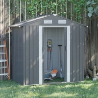 Outsunny 6.4 x 3.6ft Garden Metal Storage Shed w/ Double Sliding Door and Air Vents, Tool Storage for Backyard Patio Lawn, Grey(m-2)