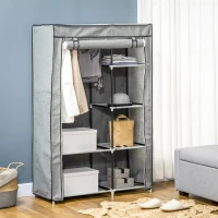 HOMCOM Dulap portabil din otel, PP cu 6 rafturi deschise, 1 cuier si usa cu balamale, 103x43x162,5 cm, gri(m-2)