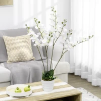 HOMCOM Artificial Orchid Plant in Pot, Artificial Flowers Fake Orchid Phalaenopsis for Home Decor Wedding, 17x17x14cm, White(m-2)