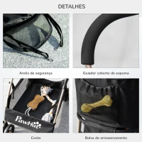 PawHut Carrinho para Animais de Estimação 3 em 1 Dobrável com Bolsa de Transporte Cesta de Armazenamento e Travão 82x49,5x98cm Preto(m-8)