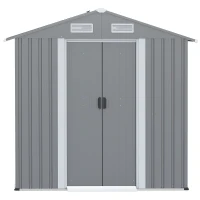 Outsunny 6.4 x 3.6ft Garden Metal Storage Shed w/ Double Sliding Door and Air Vents, Tool Storage for Backyard Patio Lawn, Grey(m-8)
