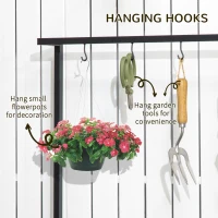 Outsunny Suport de flori cu 3 niveluri cu carlige din lemn de brad si metal pentru interior si exterior, 80x36x174 cm, culoare negru si lemn(m-5)
