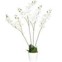 HOMCOM Artificial Orchid Plant in Pot, Artificial Flowers Fake Orchid Phalaenopsis for Home Decor Wedding, 17x17x14cm, White(m-1)
