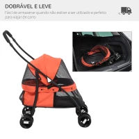PawHut Carrinho para Animais de Estimação Dobrável com Janela de Malha Almofada Lavável Arnês de Segurança 82x47x97cm Vermelho(m-6)