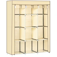 HOMCOM Dulap din stofa cu 8 rafturi si 2 bare, dulap portabil cu usa rulanta, 125x43x162,5 cm, bej(m-1)