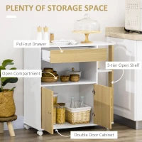HOMCOM Carucior de bucatarie din PAL cu 4 rafturi deschise, un sertar si un dulap cu 2 usi, 80x39x85,5 cm, alb si stejar(m-5)