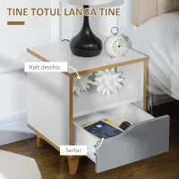 HOMCOM Set de 2 noptiere moderne cu sertar si raft, noptiere din lemn MDF, 36,8x33x43,8cm, alb si gri(m-5)