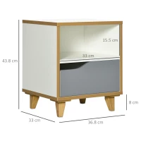 HOMCOM Set de 2 noptiere moderne cu sertar si raft, noptiere din lemn MDF, 36,8x33x43,8cm, alb si gri(m-3)