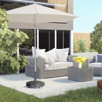 Outsunny 23.5kg Resin Garden Parasol Base with Wheels and Retractable Handles, Round Outdoor Market Umbrella Stand Weight for Poles of Φ38mm to Φ48mm, Black(m-7)