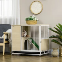 PawHut Cusca pentru iepuri mobilier cu roti, Cusca pentru iepurasi masa laterala cu tavita detasabila, acces prin partea superioara, 78 x 52.5 x 76.5 cm, stejar(m-2)