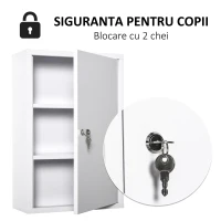 Kleankin Dulap pentru medicamente din otel cu 3 niveluri cu 2 chei si suport de perete, 40x18x60 cm, alb(m-4)