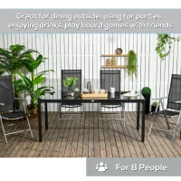 Outsunny Masa pentru exterior cu 8 locuri, Masa dreptunghiulara din aluminiu pentru gradina, cu blat din sticla securizata, negru(m-6)