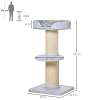 PawHut Ansamblu de joaca pentru pisici cu culcus, perna si tapiterie din plus, stalp din franghie de sisal, 45x45x91cm, albastru deschis(m-3)