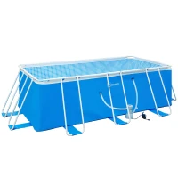 Outsunny Piscina Desmontável Tubular 440x240x122cm Piscina Retangular de Exterior com Purificador 4.000L/H Mangueiras de Comprimento 100cm e Estrutura de Aço 9760L Azul(m-1)