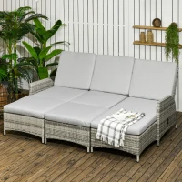 Outsunny Gartenmöbel-Set für 4 Personen aus PE-Rattan, wetterbeständig, abnehmbare Bezüge Grau(m-2)