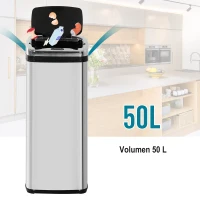 HOMCOM Edelstahl Automatik Sensor Mülleimer Abfalleimer IR Sensor mit/ohne Inneneimer rund viereckig (50L/viereckig)(m-5)