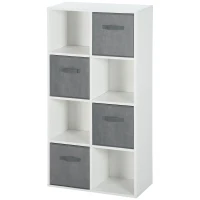 HOMCOM Estante para Livros de 8 Cubos Estante Modular com 4 Cestos Removíveis de TNT para Escritório Estúdio Dormitório 61,5x30x121,6cm Branco e Cinza(m-11)