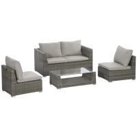 Outsunny Gartenmöbel-Set für 4 Personen aus PE-Rattan, wetterbeständig, abnehmbare Bezüge, Grau + Beige(m-1)